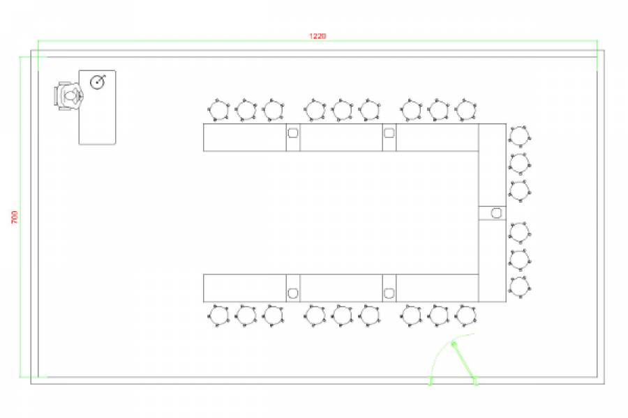 Bu sistemde laboratuvar derslik içerisinde U şeklinde yerleşim yapılır her iki öğrenci masası arasında bir adet öğrenci enerji ve su ünitesi bulunmaktadır.